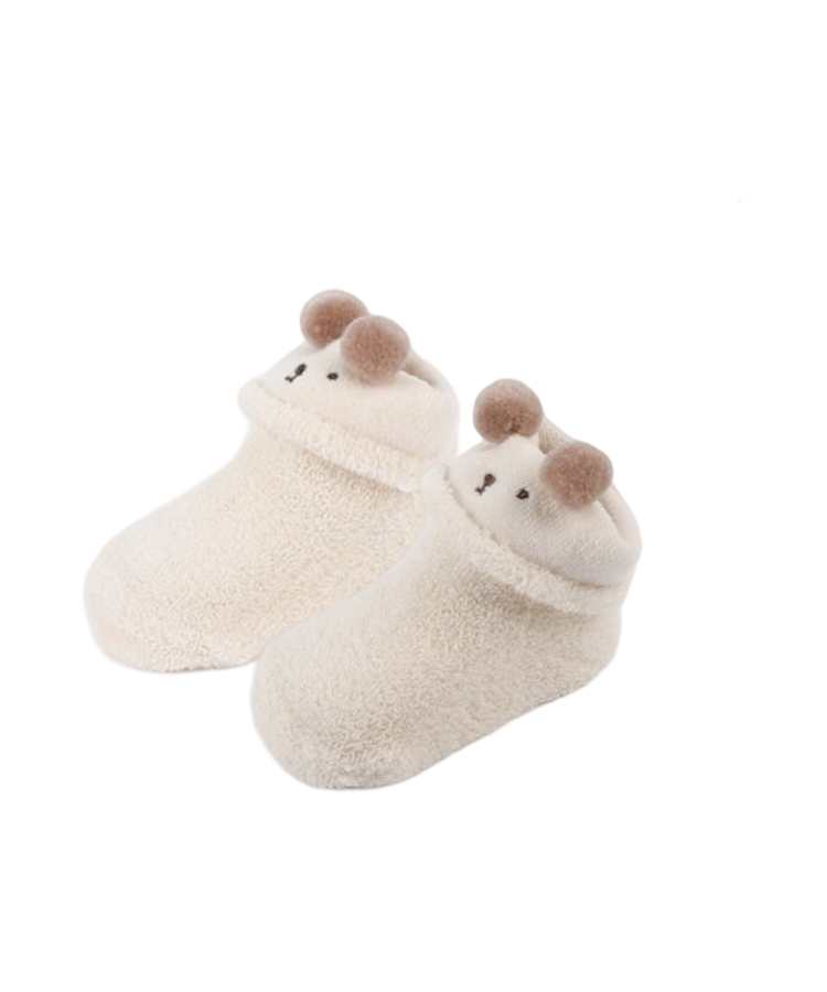 Cotton newborn terry socks with pom-poms